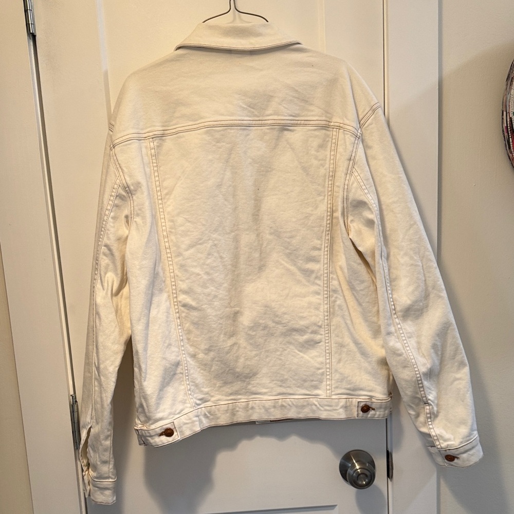 Zara Denim Jacket w Contrast Top Stitching Off White Trucker  size XL - Picture 3 of 8